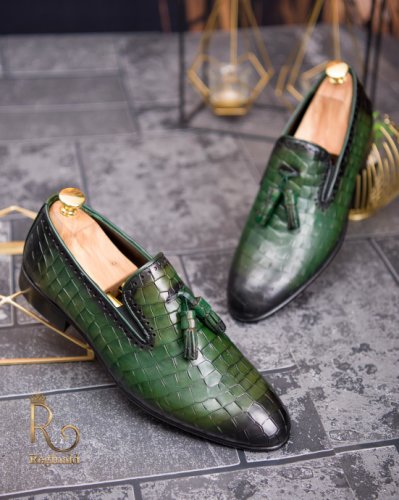 Pantofi mocasini verzi din piele naturala croc edition - p1050