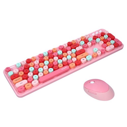 Lilacare Set tastatura cu 104 taste si mouse mofii, wireless, 2.4g, usb, roz