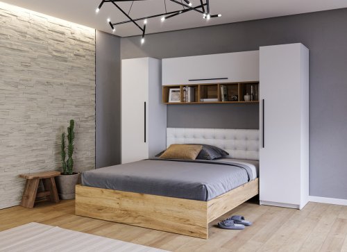 Set mobilier dormitor complet timber tapiterie alba - configuratia 8