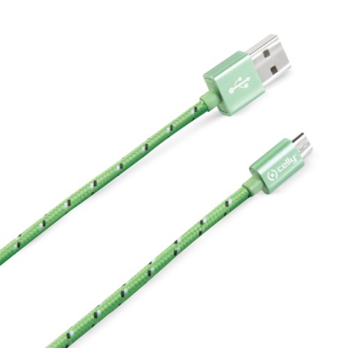 Cablu de date celly textil, micro usb, verde