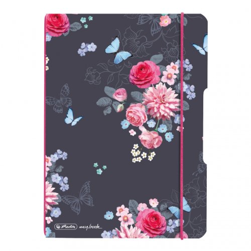 Caiet my.book flex a5 40f 80gr patratele, coperta ladylike flowers, elastic roz