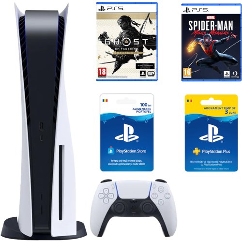 Consola ps5 sony b chassis 825gb, ghost director's cut, spider-man morales, card 100+90 zile