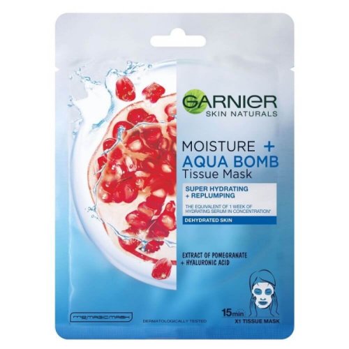 Masca servetel garnier skin naturals moisture +aqua bomb cu rodie, 28 g