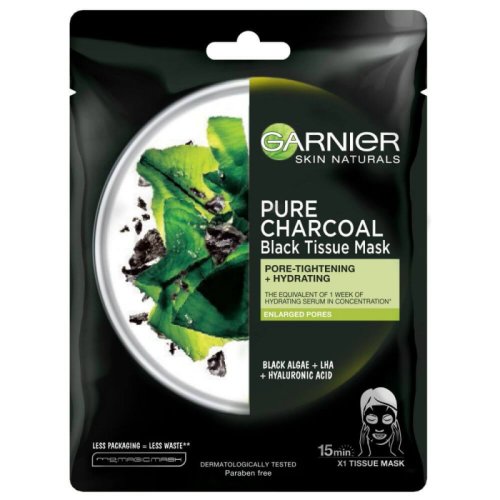 Masca servetel garnier skin naturals pure charcoal cu alge negre, 28 g