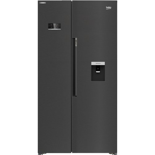 Side by side beko gn163240zxbrn, 576 l, neofrost dual cooling, prosmart inverter, display touch control, harvest fresh, everfresh+, clasa e, h 179 cm, argintiu inchis