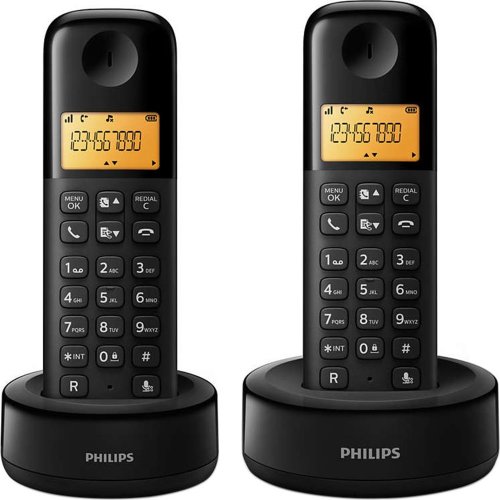 Telefon fara fir dect philips d1302b/53, 2 receptoare ,caller id, negru