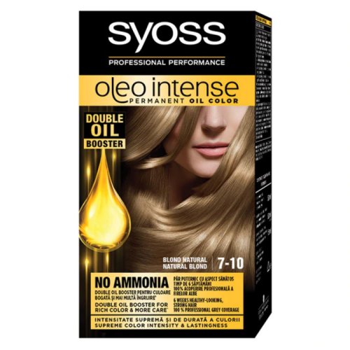 Vopsea de par permanenta, fara amoniac, syoss oleo intense, 7-10 nuanta blond natural, 115 ml