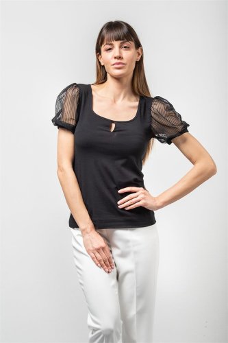 Cotonella Bluza - puff sleeves blouse black