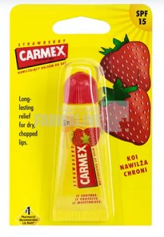 Carmex balsam reparator pentru buze uscate si crapate spf15 aroma capsuni 10 g