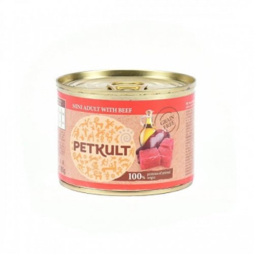 Petkult grain free mini adult, vită, conservă hrană umedă fără cereale câini, 185g