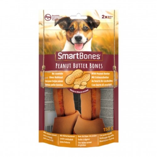 Smartbones flavours peanut butter bones medium, recompense câini, oase aromate unt de arahide, 2buc