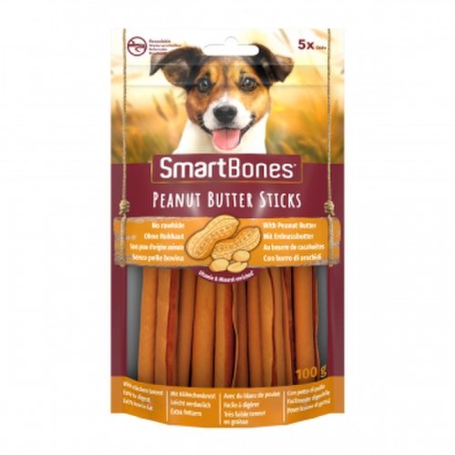 Smartbones flavours peanut butter sticks, recompense câini, batoane aromate unt de arahide, 5buc