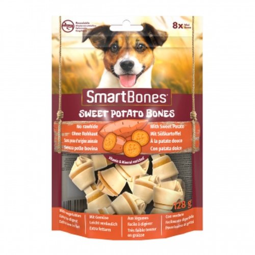 Smartbones flavours sweet potato bones mini, recompense câini, oase aromate cartof dulce, 8buc