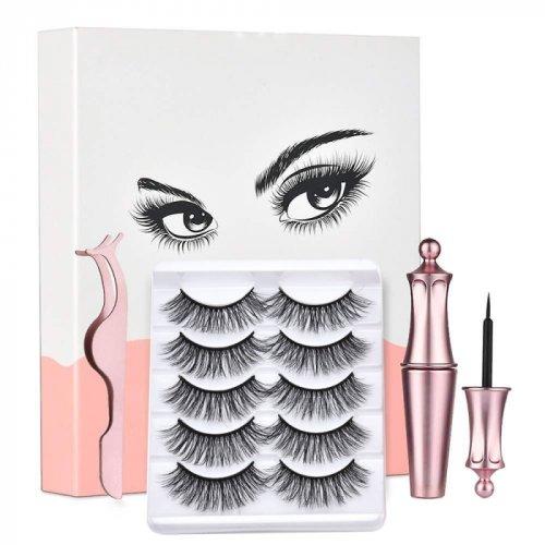 Kiss Beauty Kit cu 5 perechi gene false magnetice, profesionale, 1 aplicator, 1 eyeliner magnetic negru intens, waterproof, 5 modele