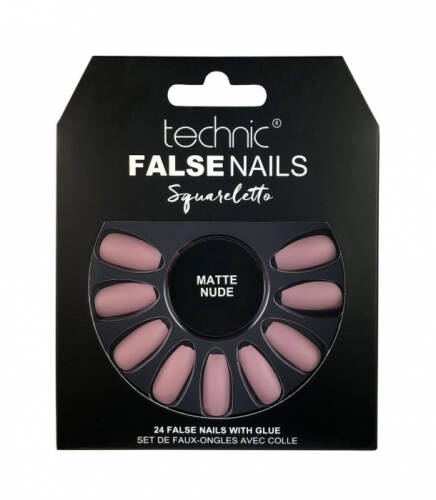 Set 24 unghii false cu adeziv inclus technic false nails, squareletto, matte nude