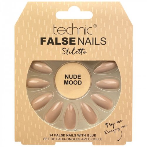 Set 24 unghii false cu adeziv inclus technic false nails, stiletto, nude mood