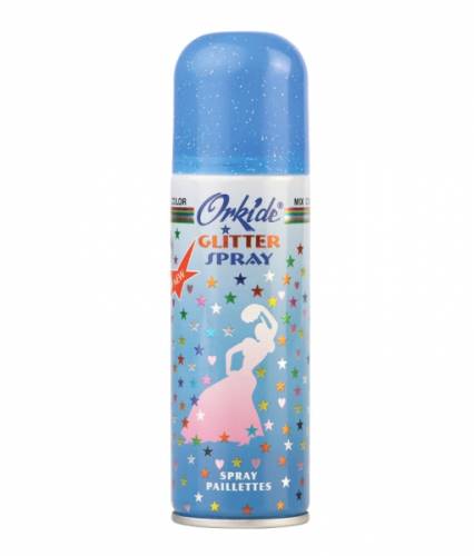 Spray stralucitor albastru deschis pentru par si corp orkide glitter spray 90 ml