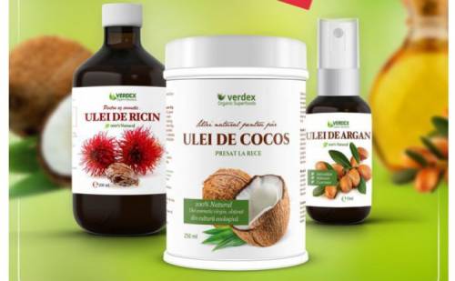 Verdex Solutions Set de 3 uleiuri naturale: ulei de cocos bio 250 ml + ulei de ricin 100 ml + ulei de argan 50 ml