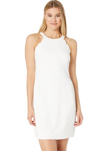 Adrianna Papell cameron textured woven scalloped halter a-line dress ivory