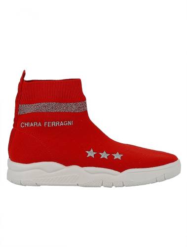 Chiara Ferragni fabric ankle boots red