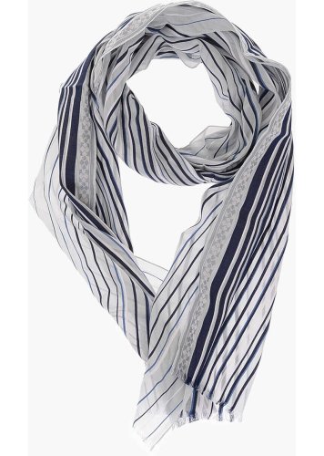 Corneliani cc collection striped cotton scarf blue
