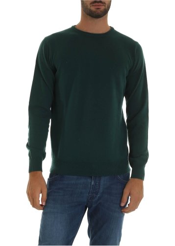 Kangra Cashmere dark green crew-neck pullover with patch green