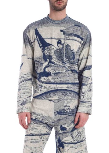 Kenzo photo print pullover in blue and cream blue