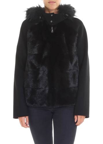 P.a.r.o.s.h. black wool coat with fur insert black