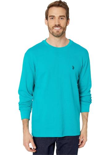 U.s. Polo Assn. long sleeve crew neck solid thermal shirt turquoise clash