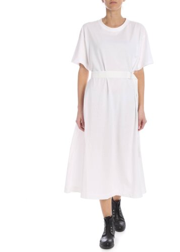 Y-3 belted long dress in white white