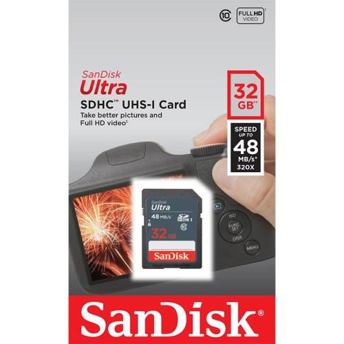 Card memorie sdhc sdsdunb-032g-gn3in, Sandisk ultra, 32gb, cl10, uhs1, up to 48mbs