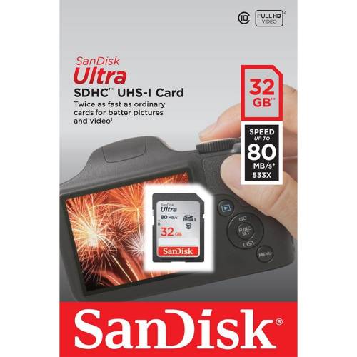 Card memorie sdhc sdsdunc-032g-gn6in, Sandisk ultra,32gb, class 10, uhs-i, read: up to 80mb/s