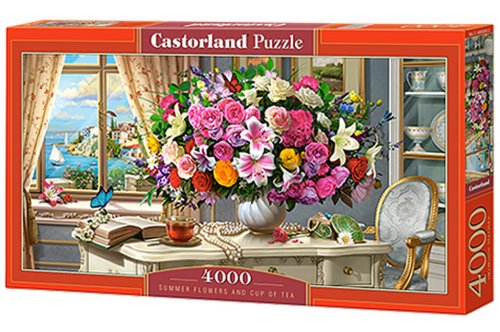 Puzzle 4000 piese summer flowers and cup of tea