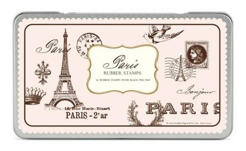 Cavallini paris designed stamps set includes wooden rubber stamps - assorted / ink pad - black | cavallini papers & co. inc.