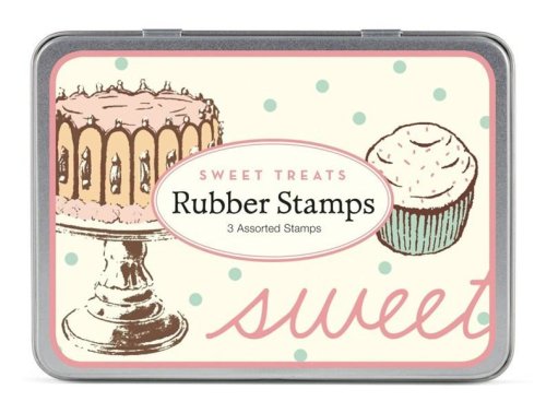 Cavallini sweet treats designed wooden rubber stamp set in a tin - assorted (pack of 3) | cavallini papers & co. inc.