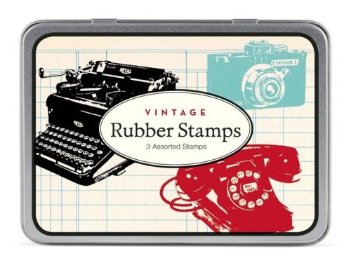 Cavallini vintage designed wooden rubber stamp set in a tin - assorted (pack of 3) | cavallini papers & co. inc.