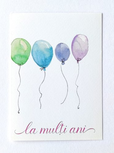 Felicitare - baloane curcubeu - la multi ani | ana-maria galeteanu ilustrator