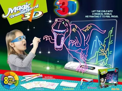 Jucarie creativa - tabla de desenat cu lumini si ochelari 3d - dinozauri | oem