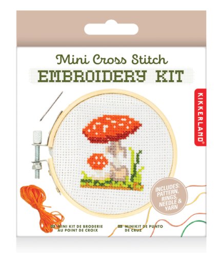 Kit goblen - mini cross stitch embroidery kit - mushroom | kikkerland