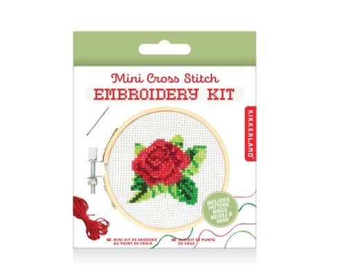Kit goblen - mini cross stitch embroidery kit - rose | kikkerland