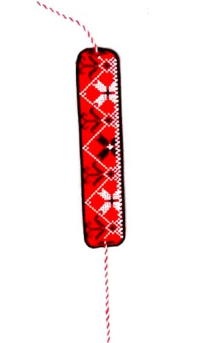 Martisor - bratara traditionala - motiv pe fundal rosu, contur negru | brodezcu
