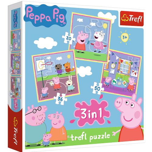 Puzzle 3 in 1 - peppa pig playing at school | trefl