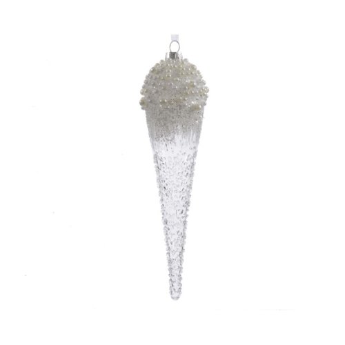 Set 2 ornamente - icicle with ice look with pearls | kaemingk