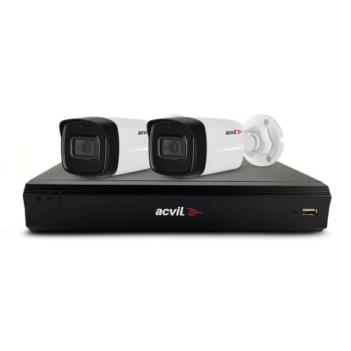 Sistem supraveghere exterior basic acvil pro acv-b2ext40-5m-v2, 2 camere, 5 mp, ir 40 m, 2.8 mm, audio prin coaxial, pos