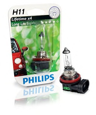 Bec auto halogen pentru far Philips longlife ecovision h11 55w 12v 12362llecob1