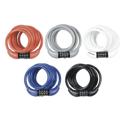 Masterlock Antifurt master lock cablu spiralat cu cifru 1.8m x 8mm - diverse culori