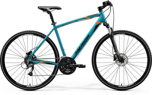Bicicleta de trekking pentru barbati merida crossway 40 albastru paun (negru/portocaliu) 2020