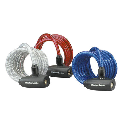 Masterlock Set x3 antifurt master lock cablu spiralat cu cheie 1.80m x 8mm - diverse culori