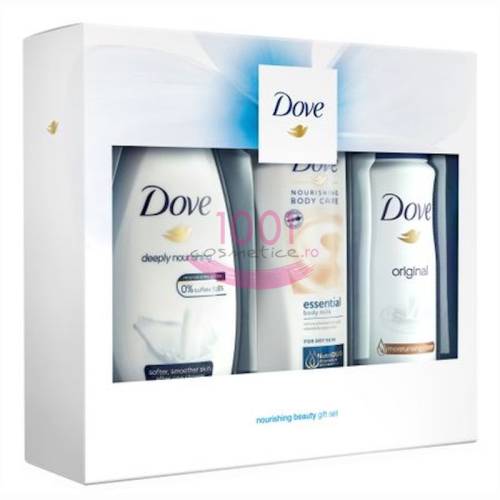 Dove nourishing beauty antiperspirant spray 150 ml + gel de dus 250 ml + lapte de corp 250 ml set