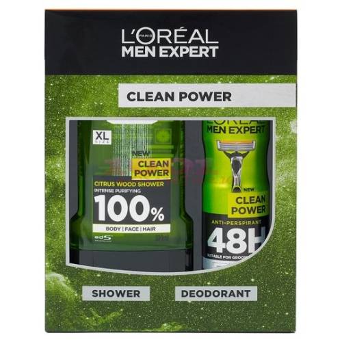 Loreal clean power shower body / face / hair 300 ml + deodorant antiperspirant 150 ml set
